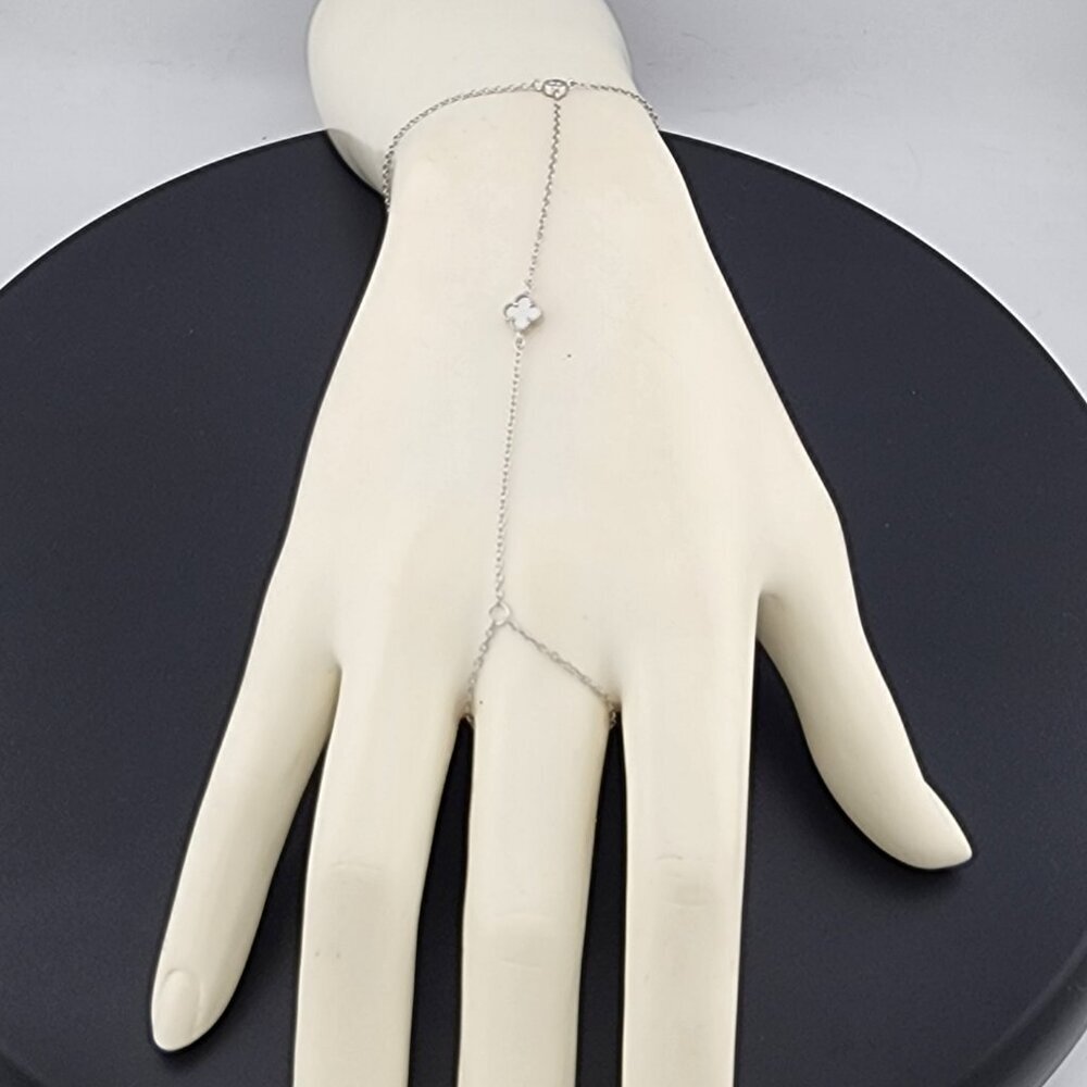 Sterling Silver Clover Hand Bracelet with Ring - Picture 2 of 9